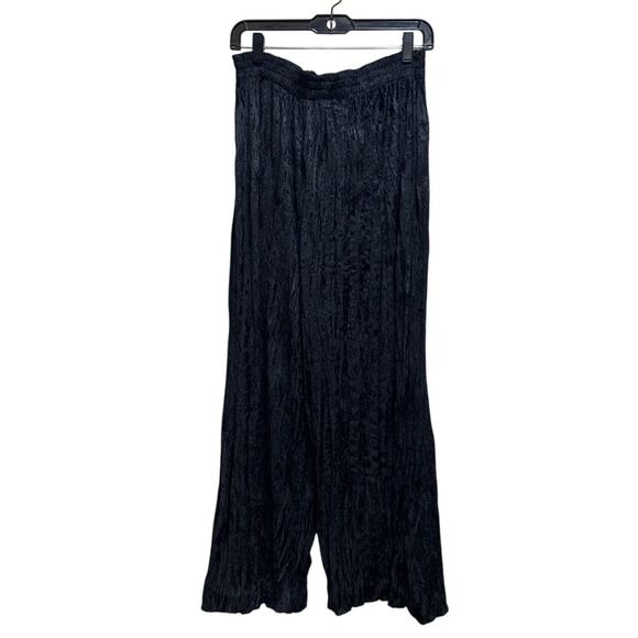 VTG CI Siamo Black Crinkled Velvety Wide Leg Ultra High Rise Pants S Boho Witchy - Picture 1 of 7